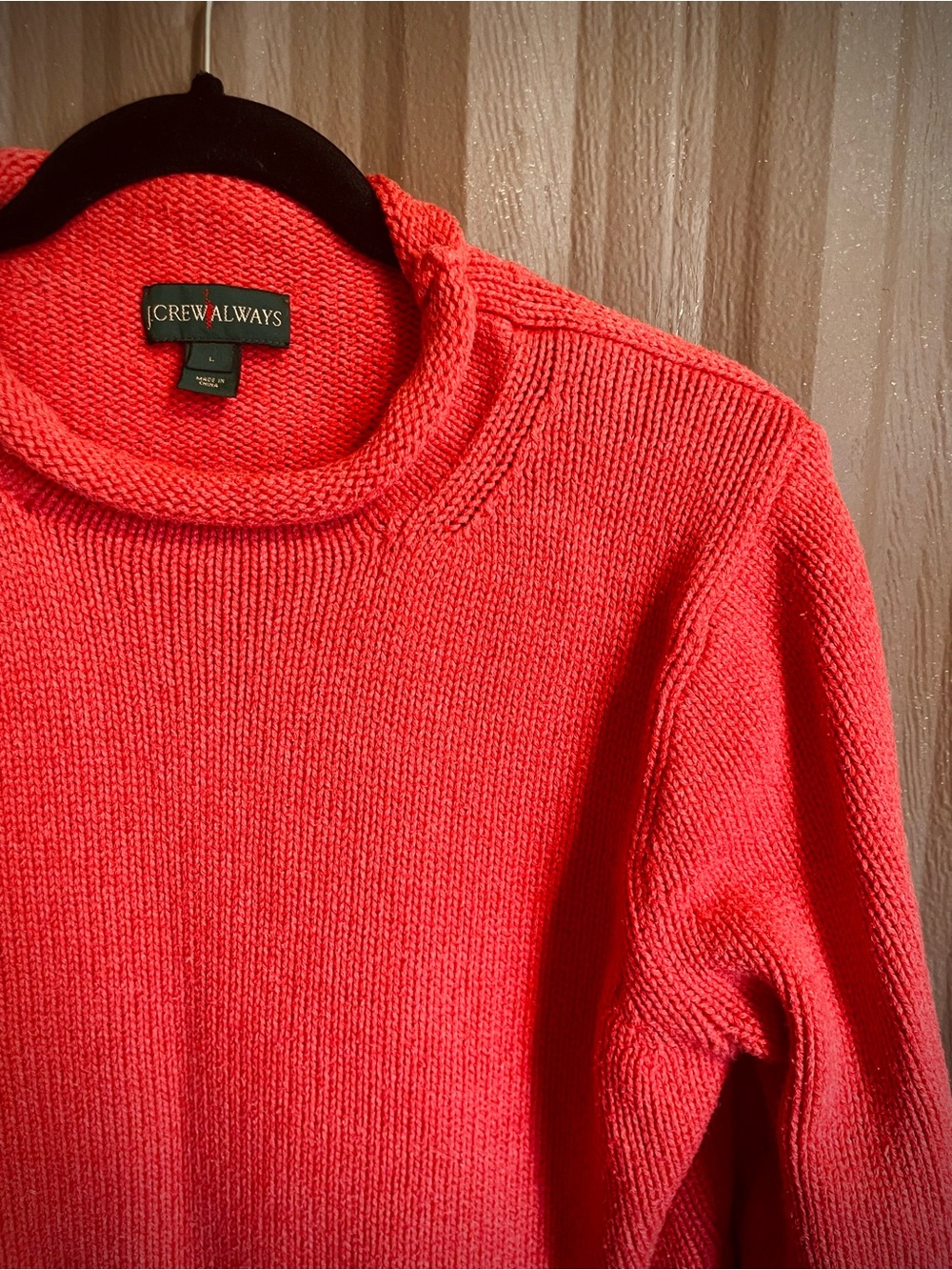 VTG J Crew Always Sweater Wmns Coral Crop Oarsman Roll Neck Fisherman Cotton M/L - Picture 8 of 13